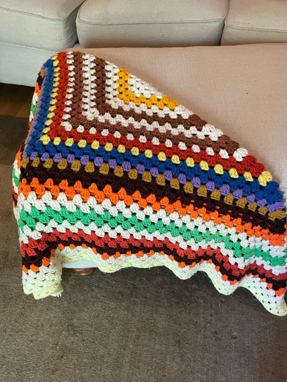 Handmade Multicolor Crochet Granny Square Throw Blanket